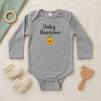 Heather gray onesie with baby accessories