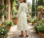 White Floral Long Sleeve Midi Dress lifestyle image 10