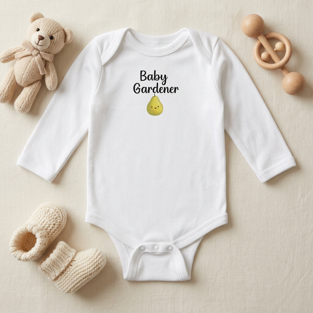 White Pear onesie flat lay