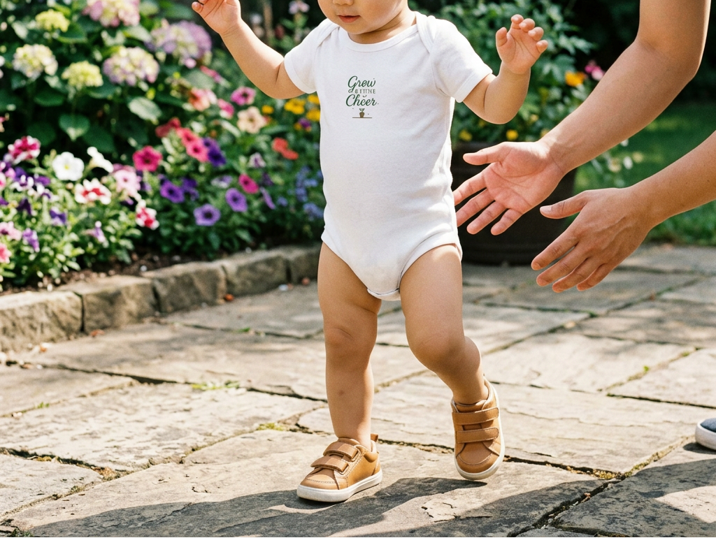 White Grow a Little Cheer baby onesie toddler lifestyle image