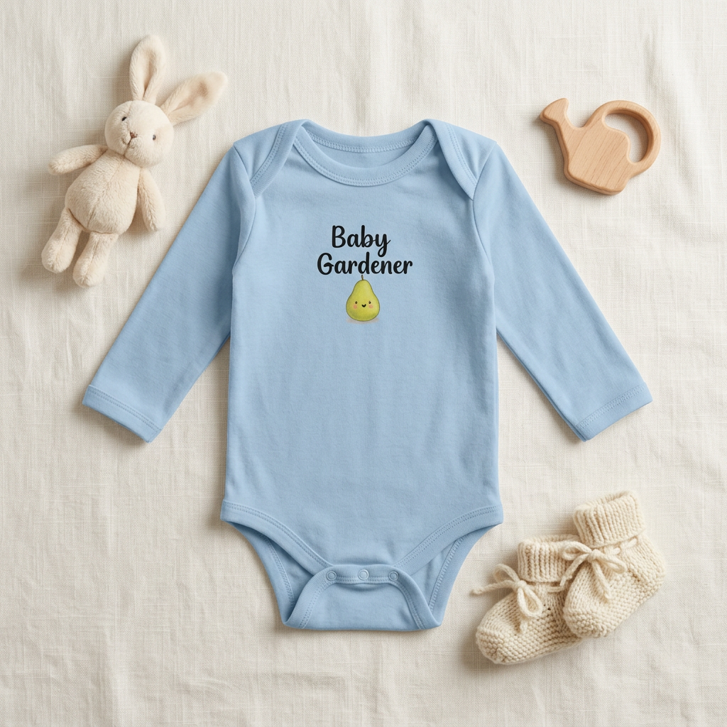 Light blue Pear onesie flat lay