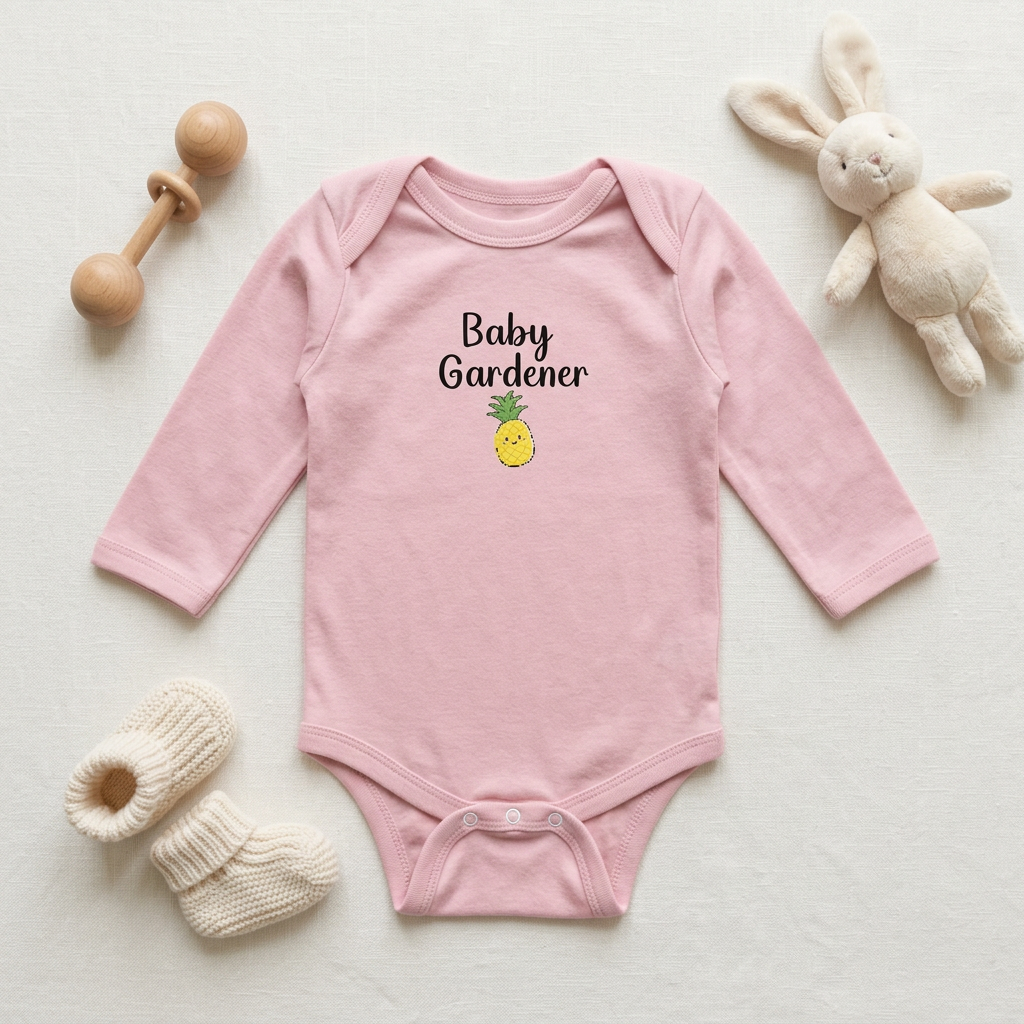 Pink Pineapple onesie flat lay