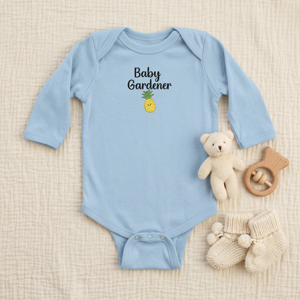Light blue Pineapple onesie flat lay