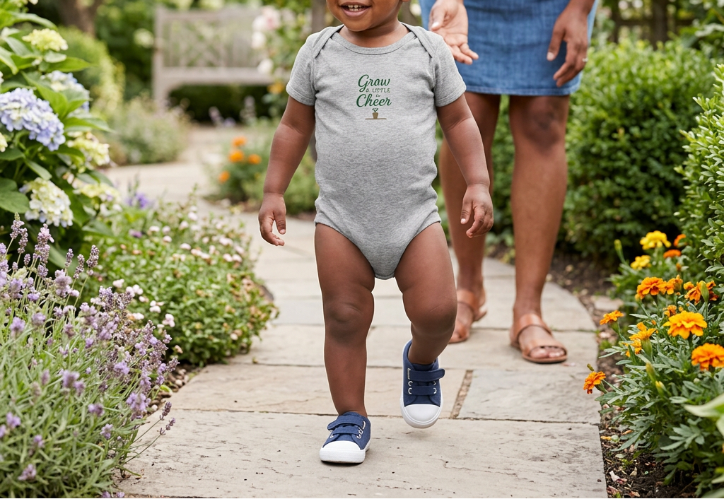 Athletic Heather Grow a Little Cheer baby onesie toddler lifestyle image