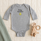 Heather gray Pear onesie flat lay