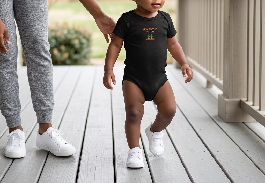 Black Lil Carrot New to the Patch onesie lifestyle image