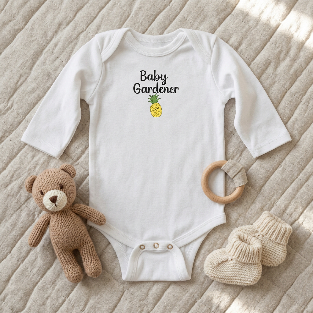 White Pineapple onesie flat lay