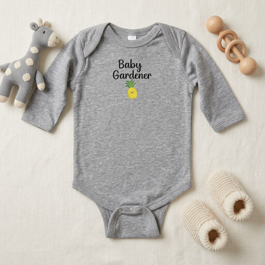 Heather gray Pineapple onesie flat lay