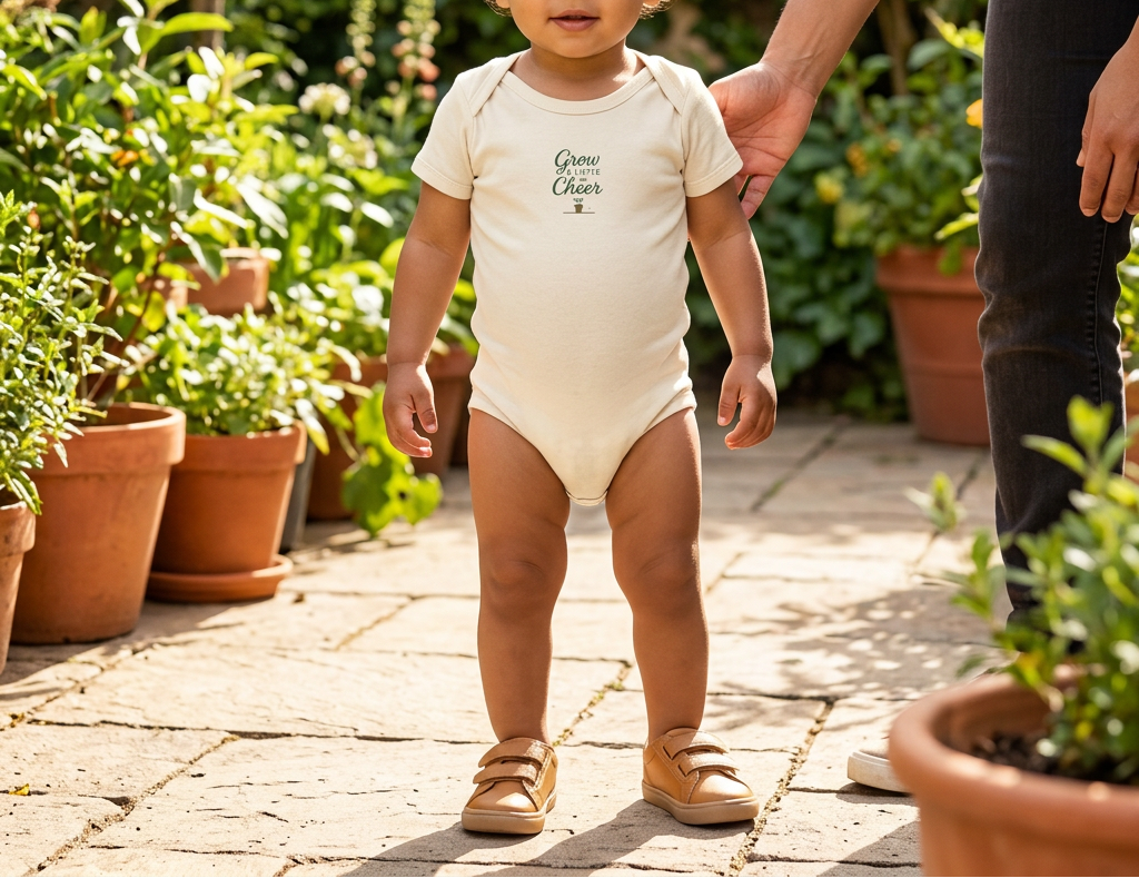 Natural Grow a Little Cheer baby onesie toddler lifestyle image