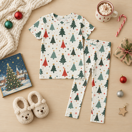 Kids pajama top Christmas flat lay