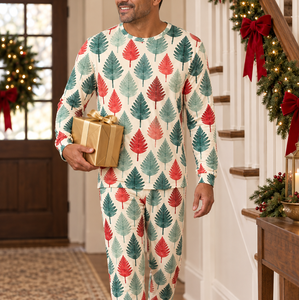 Leafy Dream pajamas in a decorated entry hall