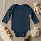 Navy Merry Christmas onesie with baby accessories