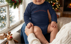 New baby girl in Navy, festive window setting