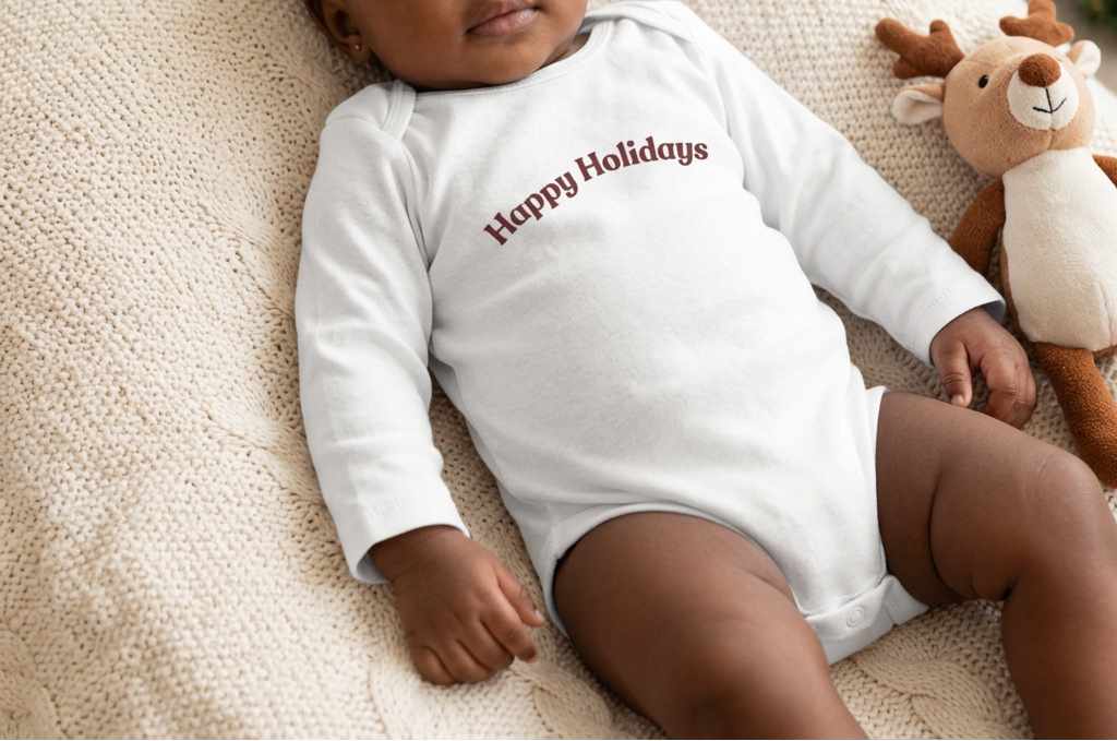 New baby girl in White, Christmas blanket setting