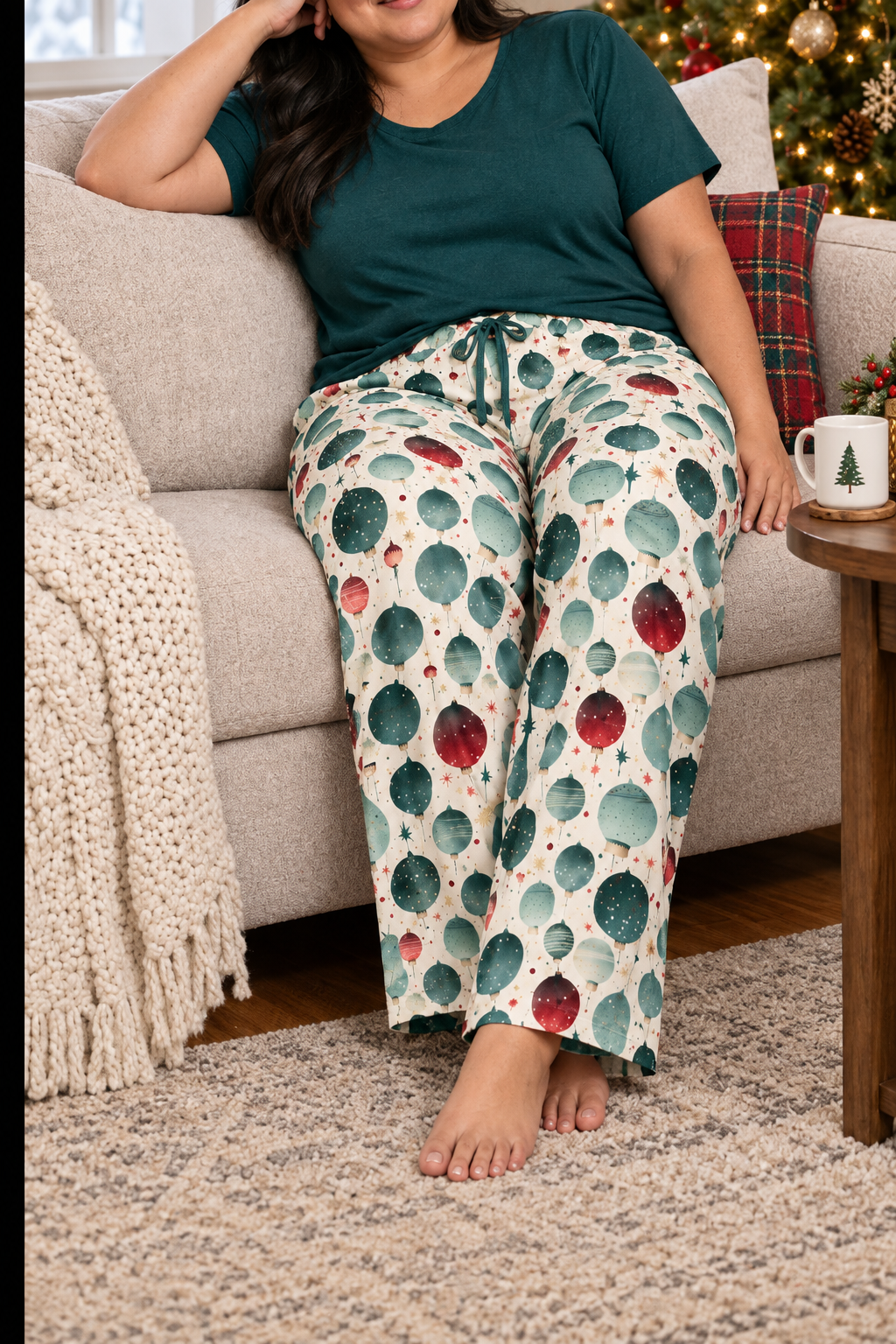 Pajama image with left hand resting beside her hip