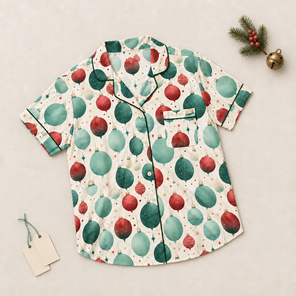Pajama top flat-lay with curved hem