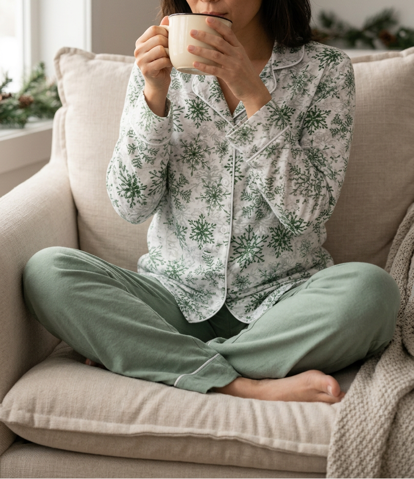 Relaxed cross-legged mug scene using the supplied pose reference