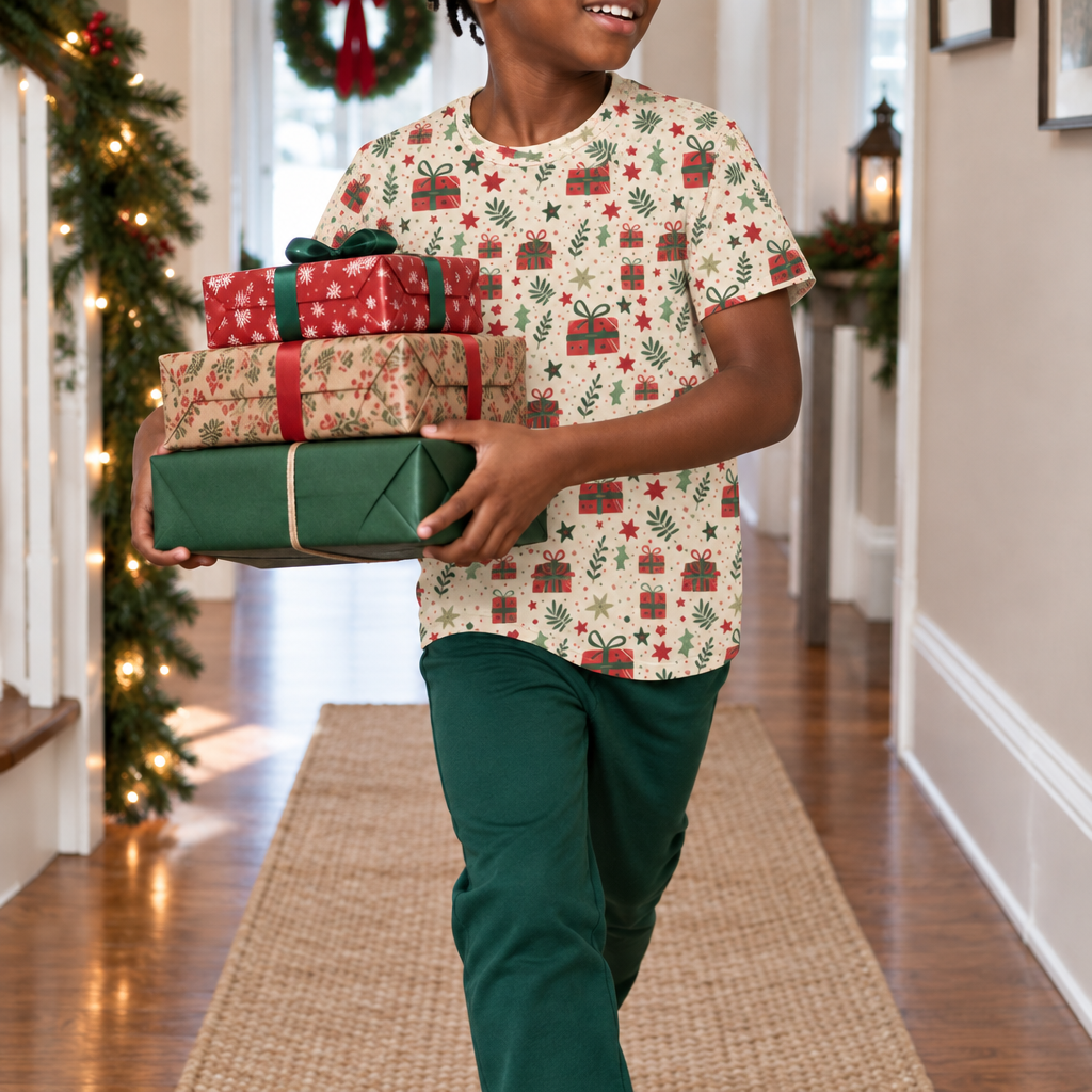 Spot 8 carrying presents scene with the larger present print