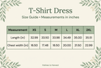 T-Shirt Dress size guide in cream, green, and botanical styling