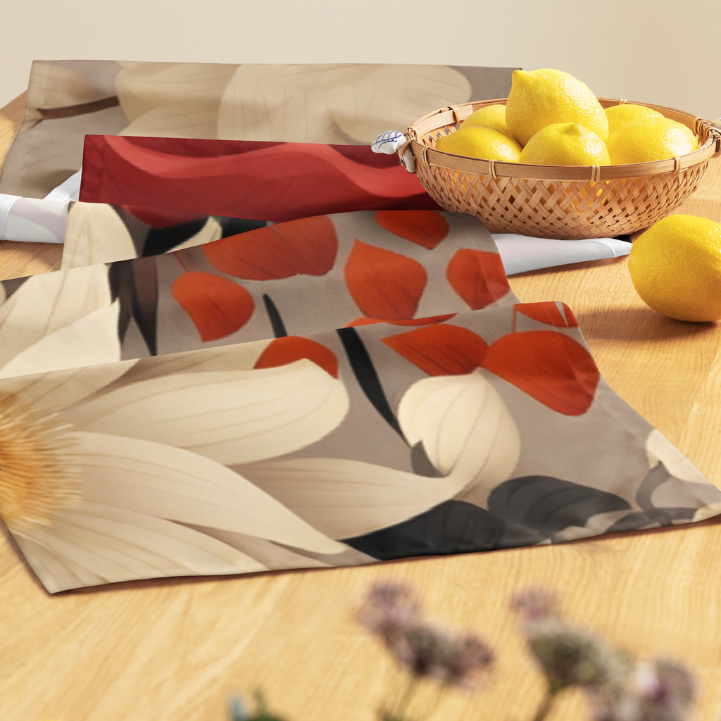 Decorative placemats with leaf patterns on a wooden table with lemons.