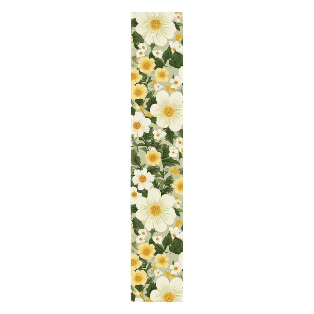 Floral pattern with white and yellow flowers on a green background