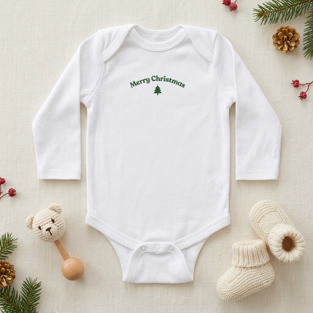 White Merry Christmas Festive Onesie with baby accessories