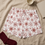 White-piping Red Snowflake shorts styled with cozy items