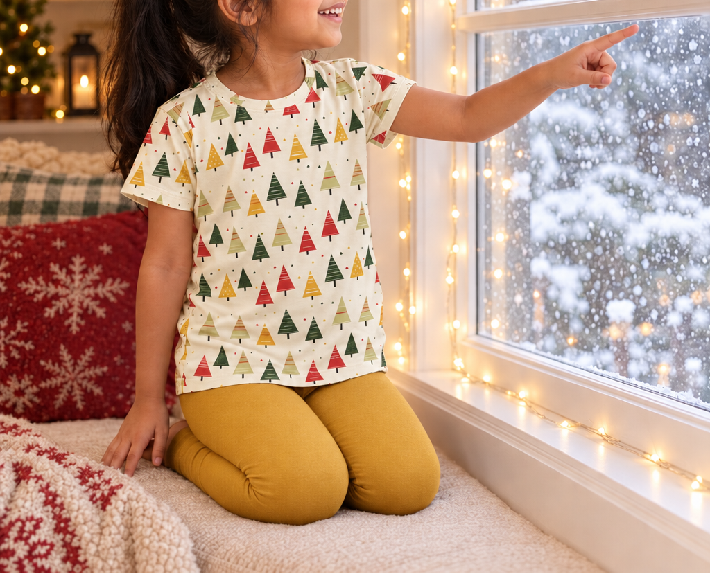 Window scene with mustard yellow leggings